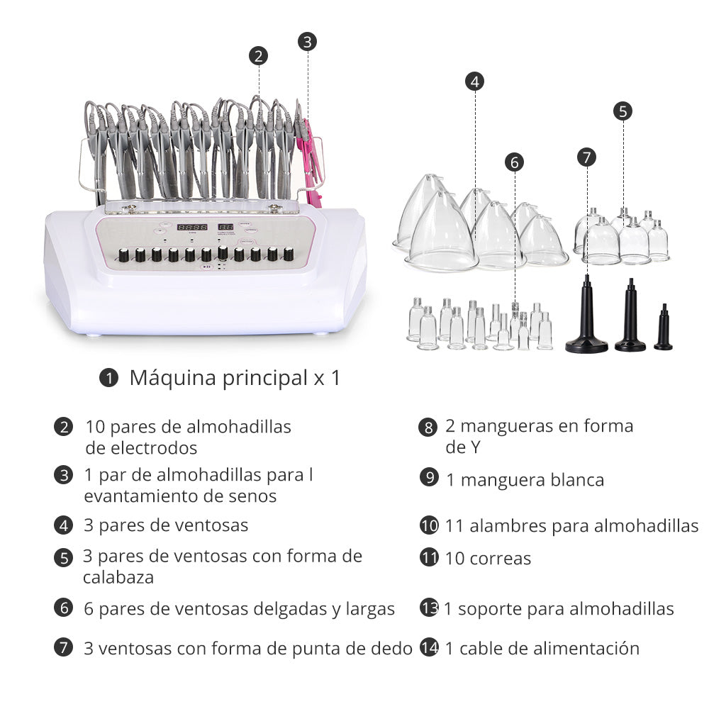 Máquina EMS Microcorriente con Vacumterapia Aumento de Busto, Glúteos, Reafirmante Facial y Corporal, Masaje Reductor y Desintoxicación