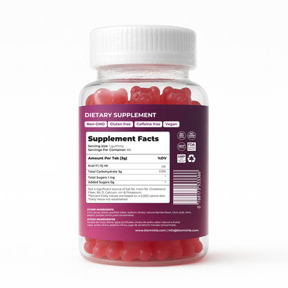 Gomitas De Glucosa De Acción Rápida 100% Veganas Libres de Gluten, Sin azúcares añadidas - Sabor Bayas Mixtas - Frasco con 60 Gomitas de 3 gr
