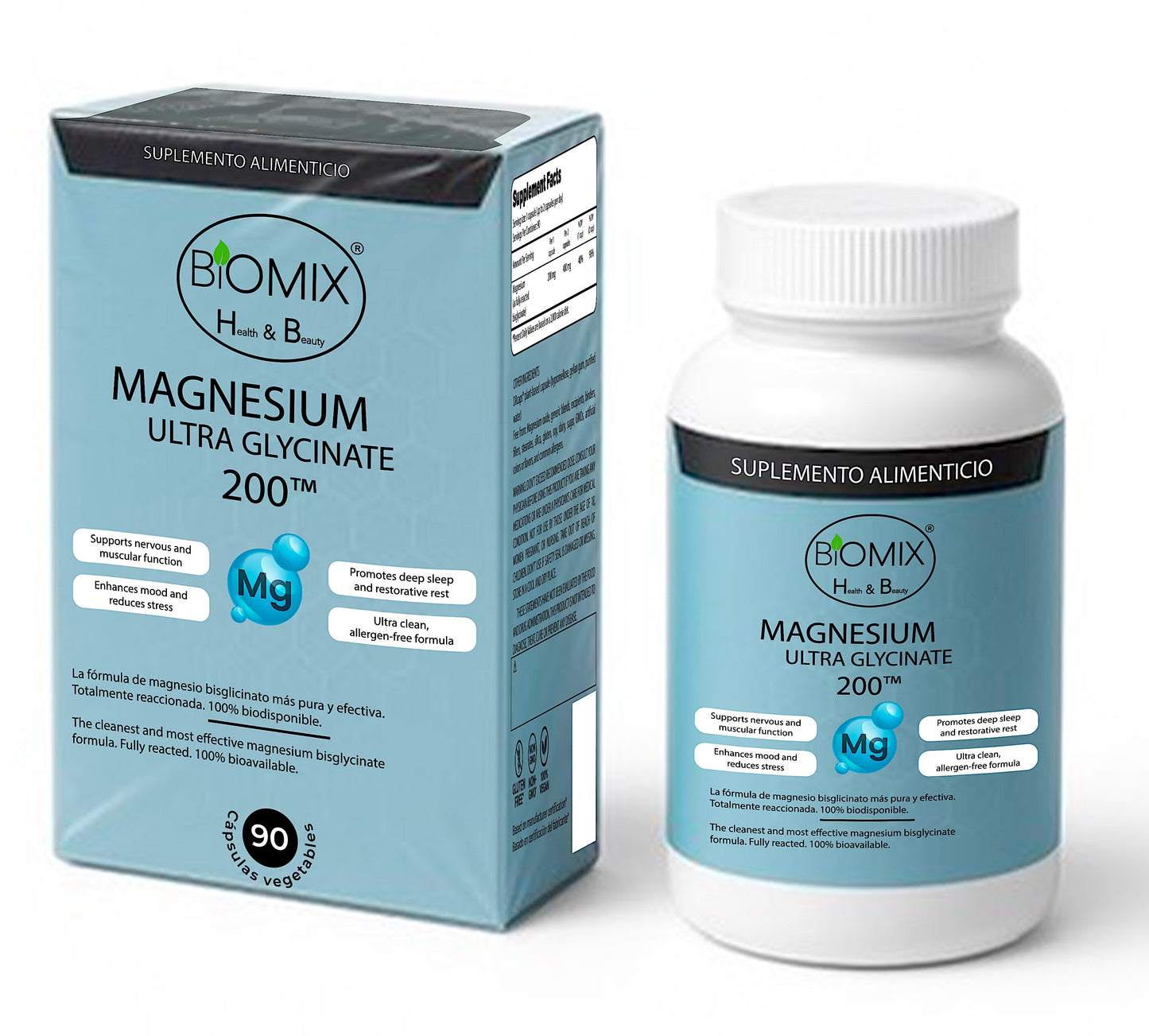 Ultra Glicinato de Magnesio Premium 100% Puro Biodisponible 90 Cápsulas para 45 - 90 Días, Vegano