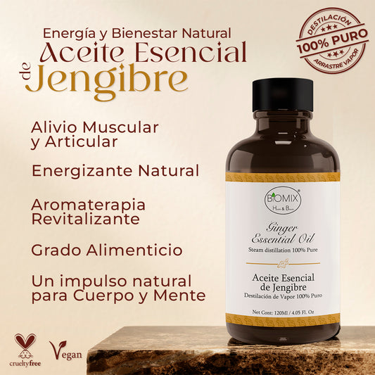 Aceite Esencial de Jengibre comestible 100% Puro – Grado Cosmético, Alimenticio y Terapéutico 120 Ml