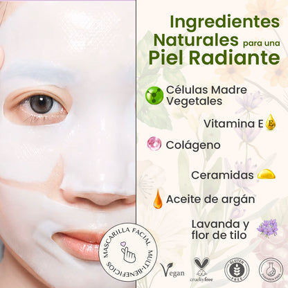 Set Spa Premium 2 Velas con Aceites Esenciales de Sándalo y Pera Fresia + 4 Mascarillas 15 en 1 con Células Madre, Colágeno, Argán y Ceramidas | Vegano