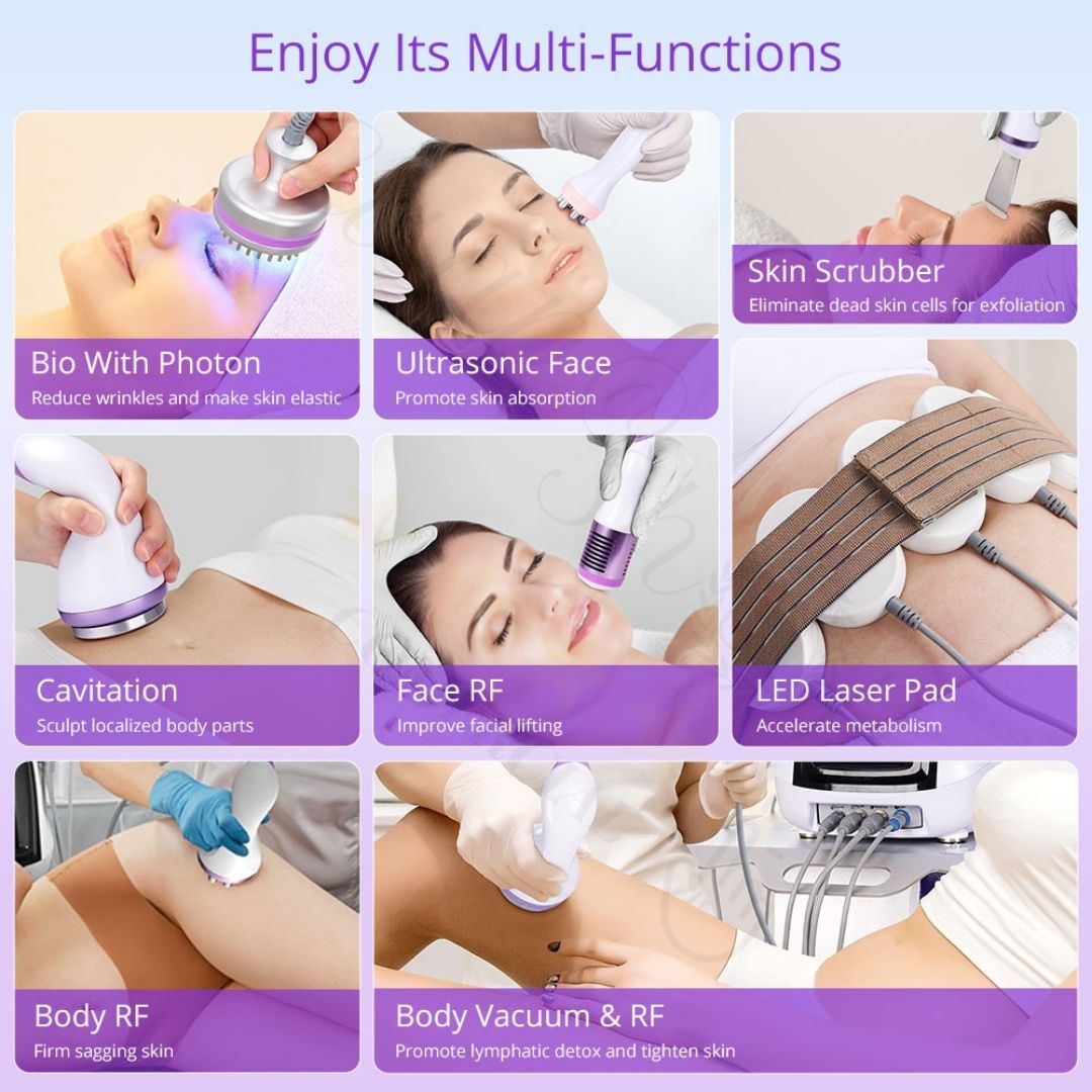 Equipo Multifuncional De Radiofrecuencia 10 En 1 Con Cavitación 2.5 Ultrasónica Avanzada, Lipo Láser, Bio Fotón, Ultrasonido, Microcorriente, Depurador Facial