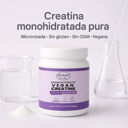 Creatina Micronizada Vegana Monohidratada Pura, Grado Premier 2X, Alta Absorción, Sin Gluten, Sin OGM, 60 Servicios