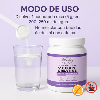 Creatina Micronizada Vegana Monohidratada Pura, Grado Premier 2X, Alta Absorción, Sin Gluten, Sin OGM, 60 Servicios