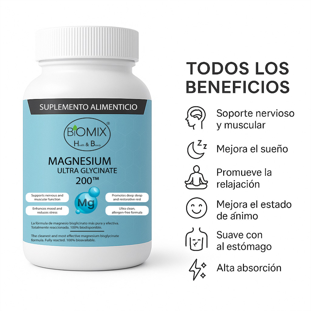 Ultra Glicinato de Magnesio Premium 100% Puro Biodisponible 90 Cápsulas para 45 - 90 Días, Vegano