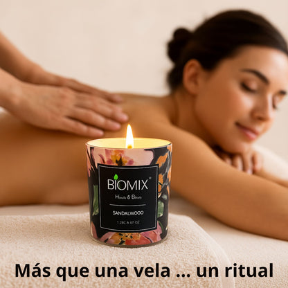 Vela de Masaje Sándalo (132 g / 4.67 oz)  Cera de soya 100% natural + Aceite esencial de Sándalo