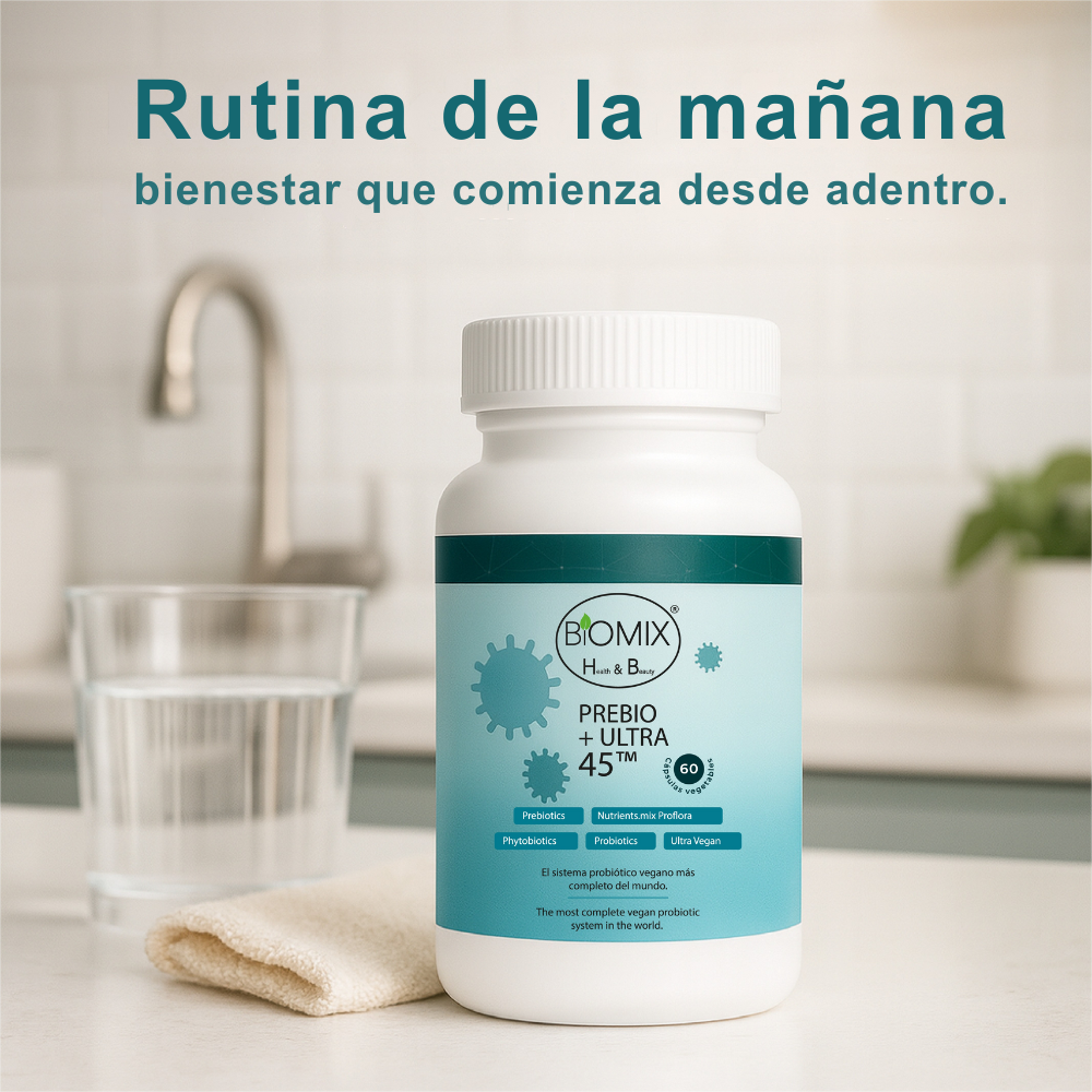 PREBIO+ ULTRA 45, Probiótico Vegano 45 Billones CFU + Prebióticos + Cúrcuma + Jengibre 100% Vegano, Sin Gluten (El sistema probiótico vegano más completo del mundo) 60 Servicios