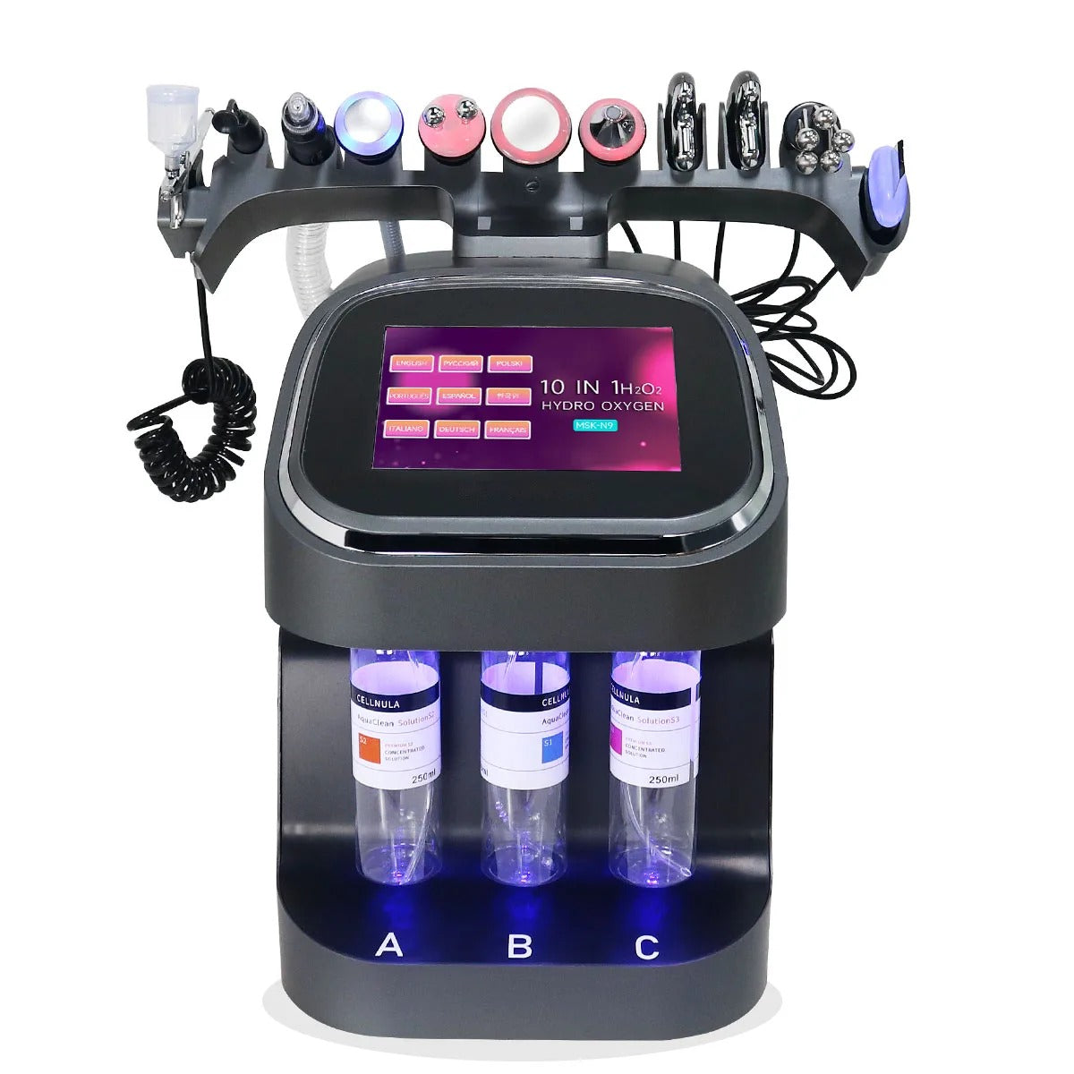 Hydrafacial 10 en 1 negra — vista de frente
