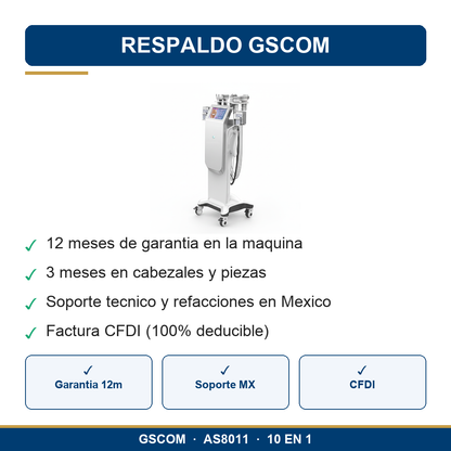 Equipo Multifuncional 10 en 1 80K Cavitacion RF Vacuum Laser Lipo Torre Profesional GSCOM AS8011