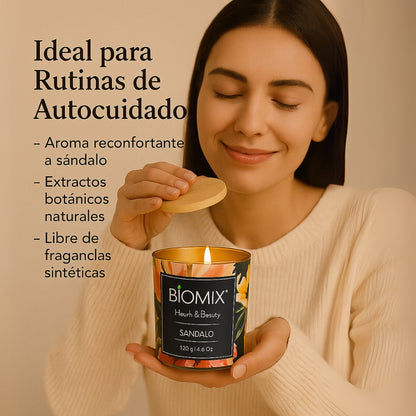 Vela de Masaje Sándalo (132 g / 4.67 oz)  Cera de soya 100% natural + Aceite esencial de Sándalo