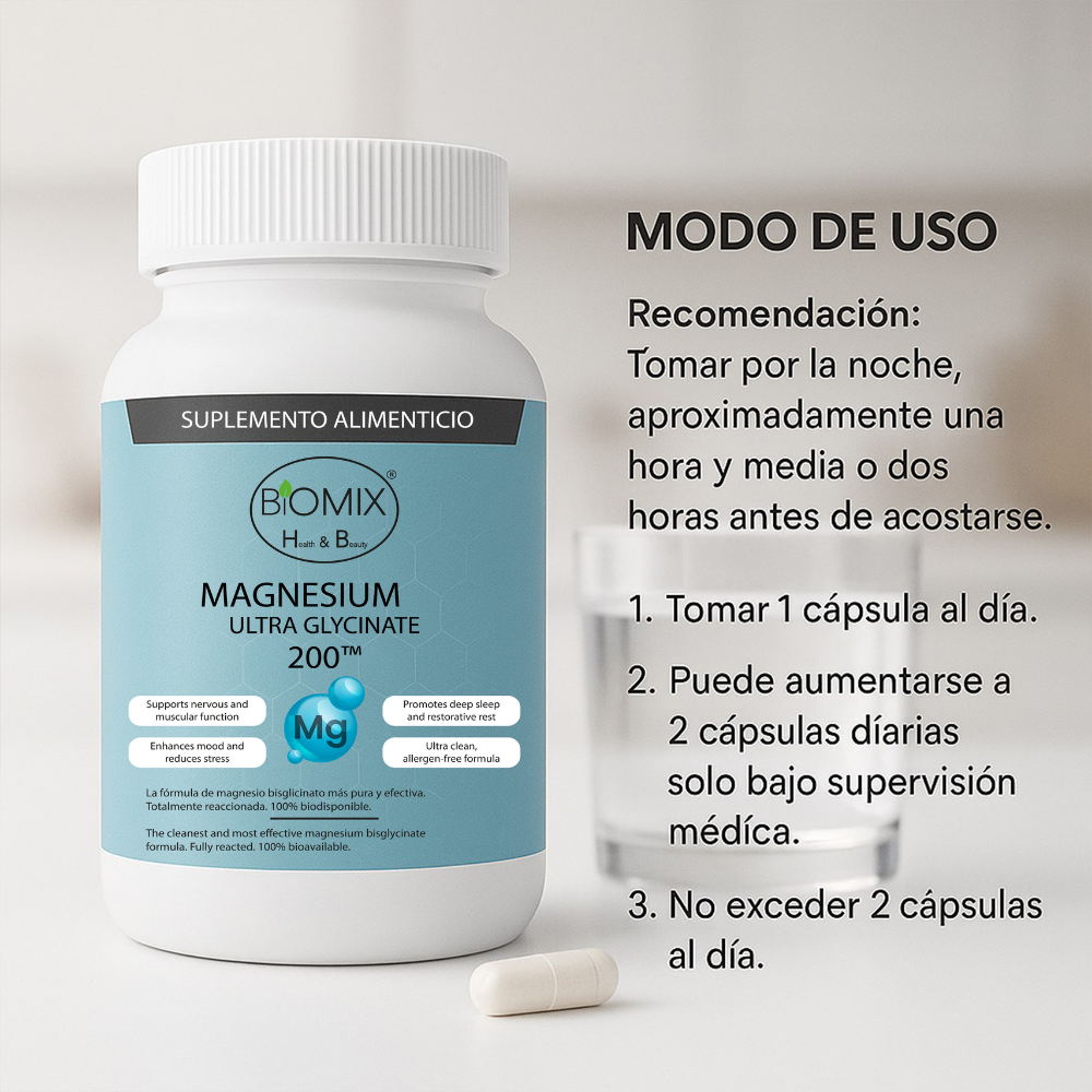 Ultra Glicinato de Magnesio Premium 100% Puro Biodisponible 90 Cápsulas para 45 - 90 Días, Vegano