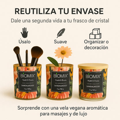 Vela de Masaje Sándalo (132 g / 4.67 oz)  Cera de soya 100% natural + Aceite esencial de Sándalo