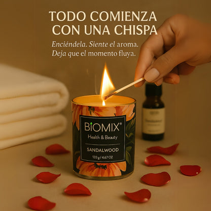 Vela de Masaje Sándalo (132 g / 4.67 oz)  Cera de soya 100% natural + Aceite esencial de Sándalo