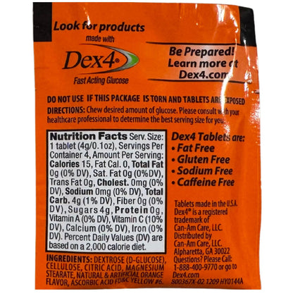 Glucosa Dex 4 Tableta Masticable De Acción Rápida 400 Tabletas Totales, Caja De 100 Pack De 4 Para Hipoglucemias, Deportes.