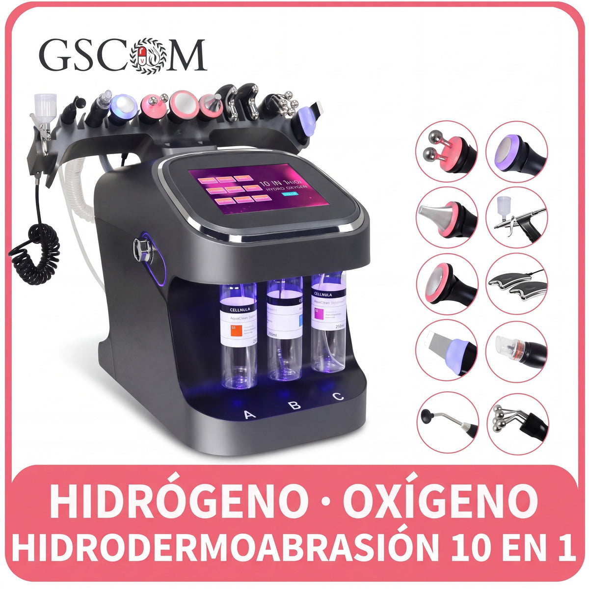 Hydrafacial 10 en 1 negra — sus 10 cabezales