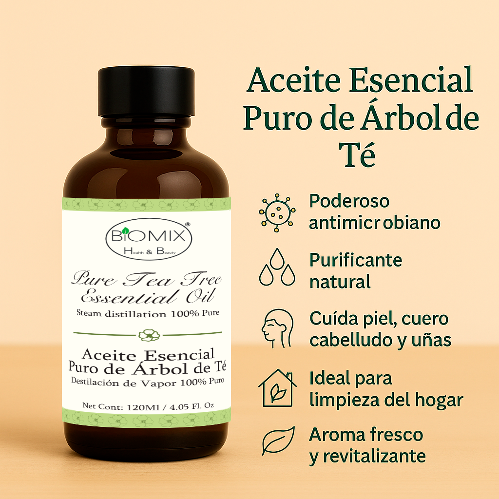 Aceite Esencial de Árbol de Té 100% Puro Grado Cosmético, Terapéutico 120 Ml