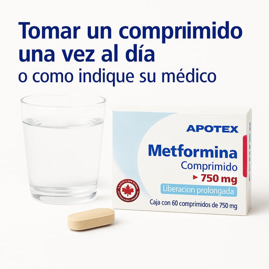 Metformina 750, Absorción gradual, 60 unidades (1 Caja)