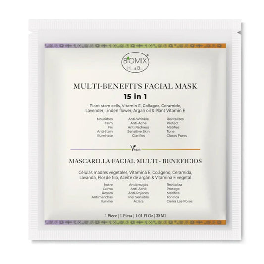 Mascarilla Facial Multi Beneficios 15 en 1 Intensiva de 3 horas con Células Madre Vegetales, Colágeno, Ceramida y Aceite de Argán
