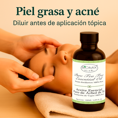 Aceite Esencial de Árbol de Té 100% Puro Grado Cosmético, Terapéutico 120 Ml