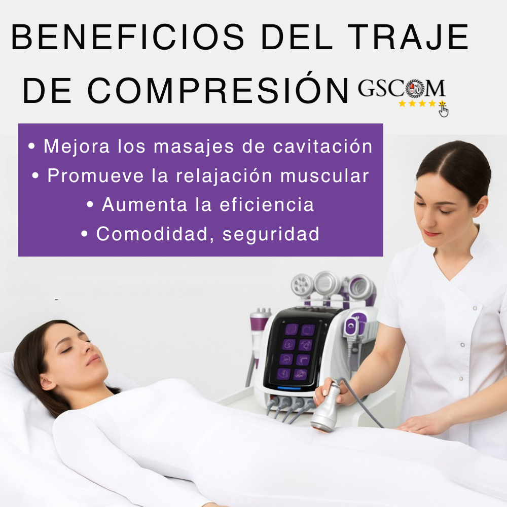 Traje para masajes de Cavitación, Radiofrecuencia, Rodillo, Vacumterapia, Presoterapia, Aparatología estética, Mejora los tratamientos
