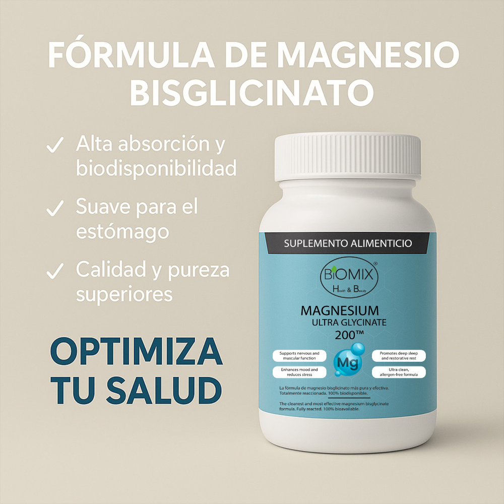 Ultra Glicinato de Magnesio Premium 100% Puro Biodisponible 90 Cápsulas para 45 - 90 Días, Vegano