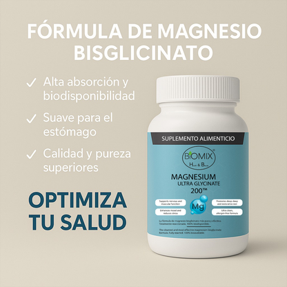 Ultra Glicinato de Magnesio Premium 100% Puro Biodisponible 90 Cápsulas para 45 - 90 Días, Vegano