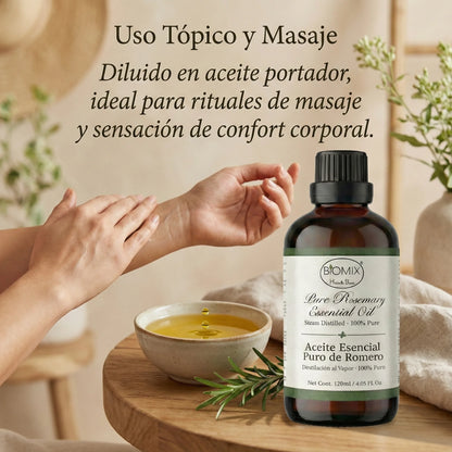 Aceite Esencial 100% Puro de Romero grado Alimenticio, Terapéutico 4 Fl. Oz / 120 Ml