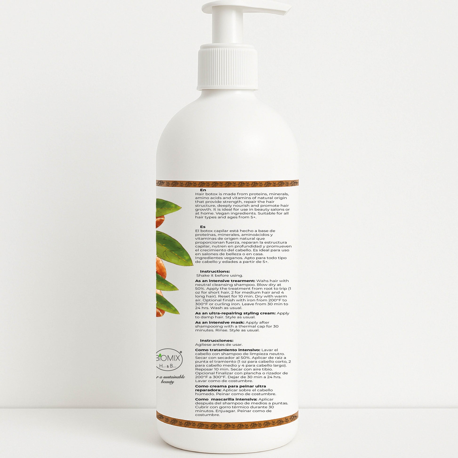 Botox Capilar Vegano Hipoalergénico Keratina, Colágeno, Aceite de Argán, Células Madres Vegetales, Vitaminas Para Todos Los Cabellos 500 Ml