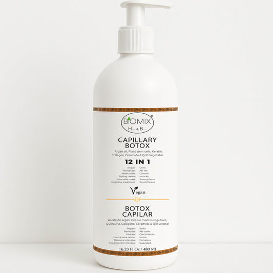 Botox Capilar Vegano Hipoalergénico Keratina, Colágeno, Aceite de Argán, Células Madres Vegetales, Vitaminas Para Todos Los Cabellos 500 Ml