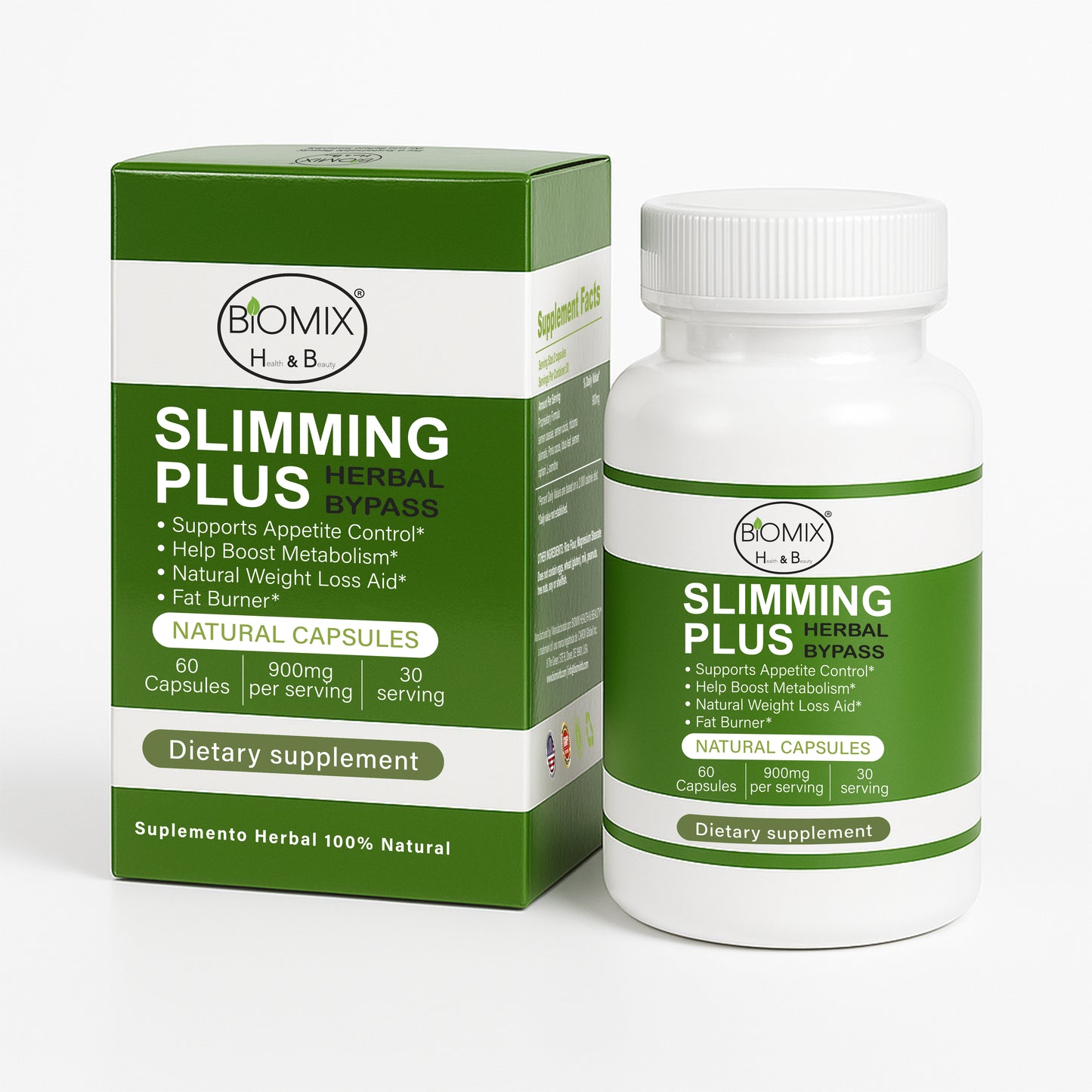 Herbal Bypass Cápsulas Slimming Plus Adelgazantes Naturales 30 Servicios
