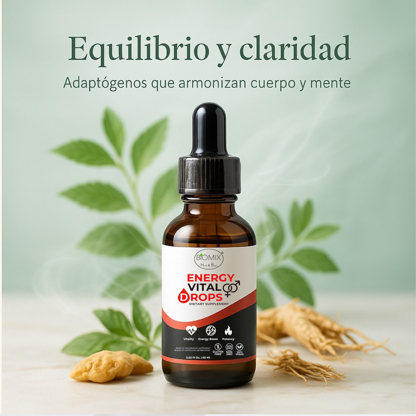 Gotas Energy Vital para Energía, Potencia sexual, Vitalidad 100% Veganas y Naturales, Sin azúcar Añadida, Energía Total, Deseo Intensificado y Bienestar Hormonal en Fórmula Líquida Premium,