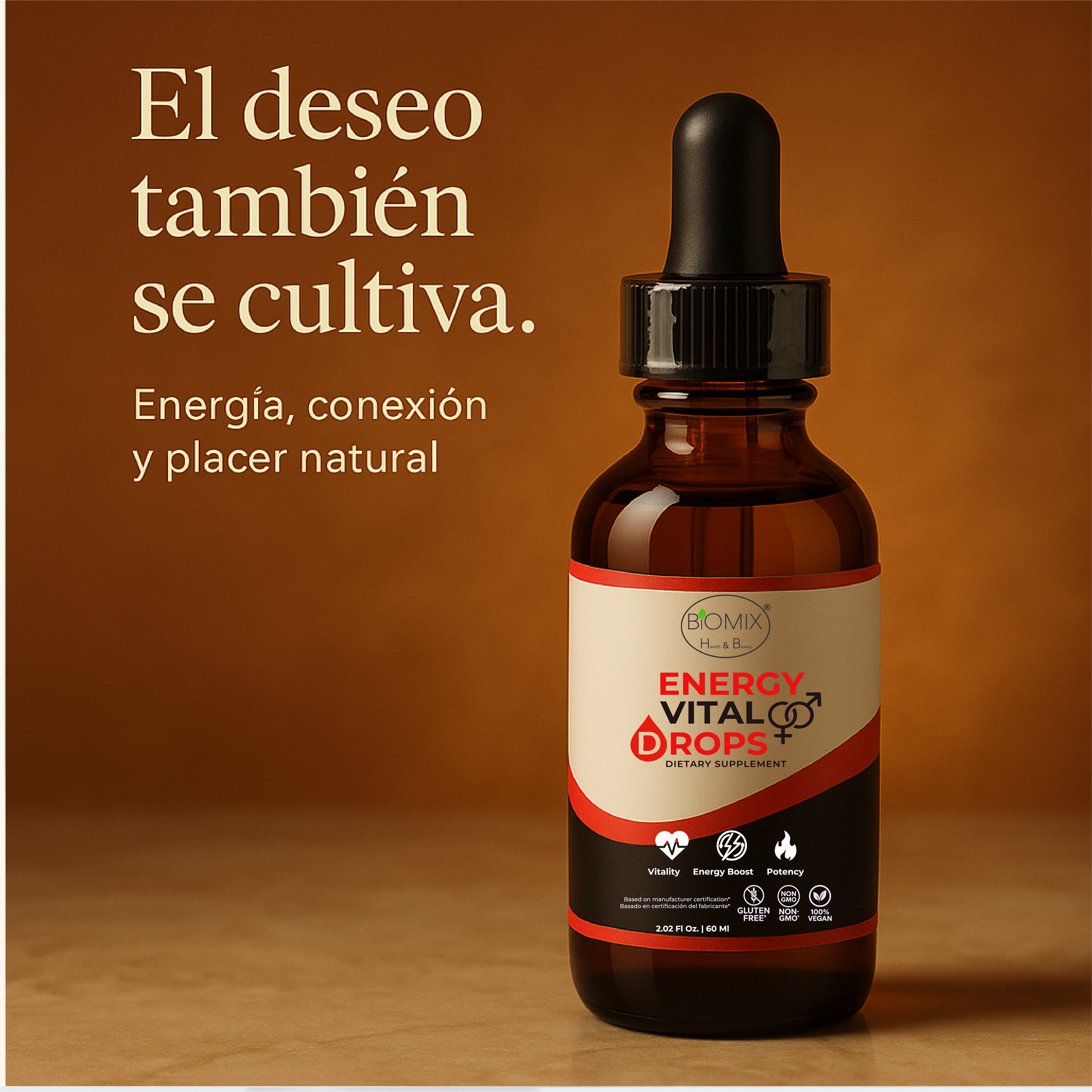 Gotas Energy Vital para Energía, Potencia sexual, Vitalidad 100% Veganas y Naturales, Sin azúcar Añadida, Energía Total, Deseo Intensificado y Bienestar Hormonal en Fórmula Líquida Premium,