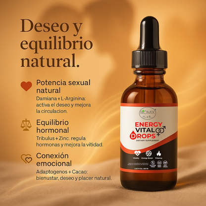 Gotas Energy Vital para Energía, Potencia sexual, Vitalidad 100% Veganas y Naturales, Sin azúcar Añadida, Energía Total, Deseo Intensificado y Bienestar Hormonal en Fórmula Líquida Premium,