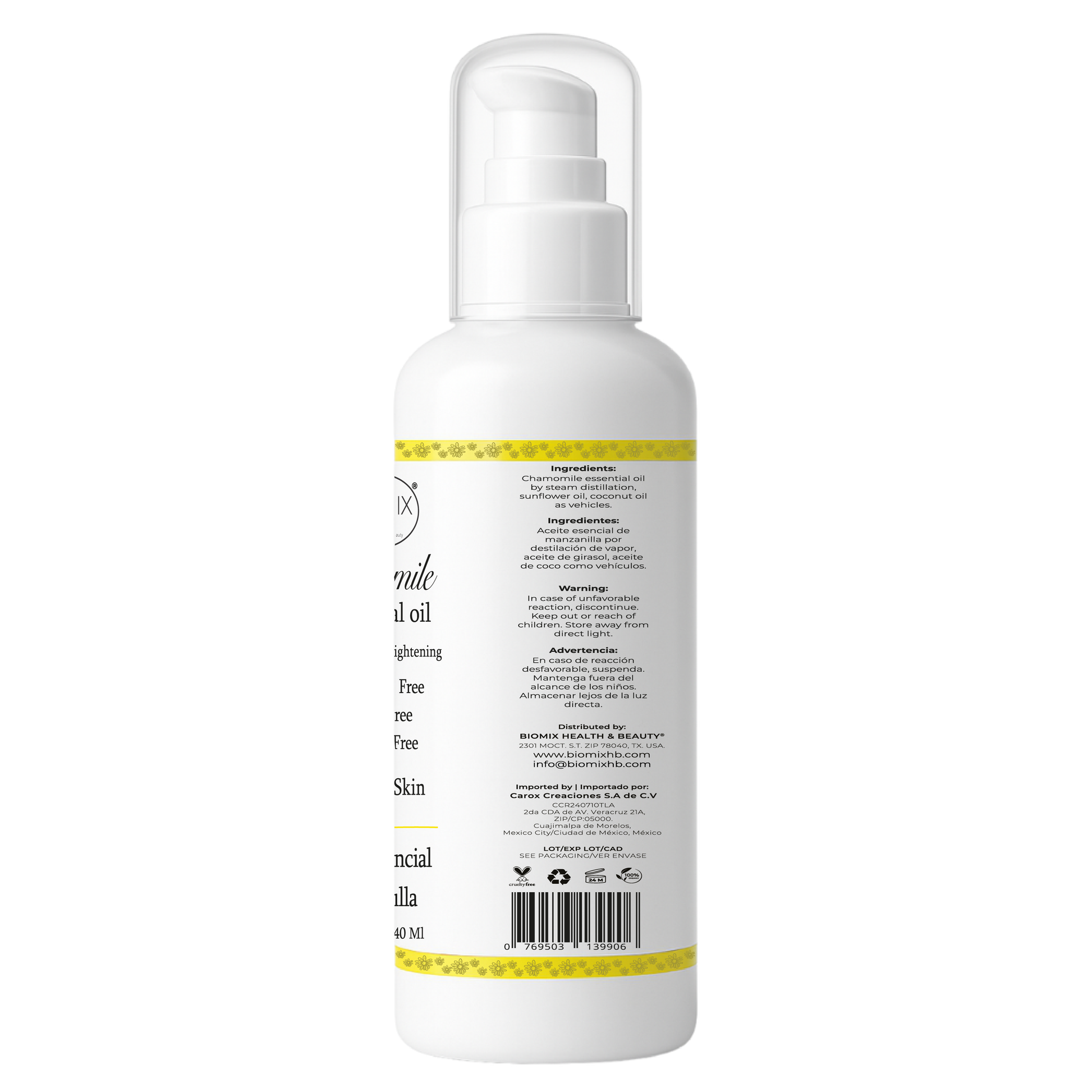 Aceite De Manzanilla Aclarante Para Cabello, Rostro Y Cuerpo 240 Ml. Uso en hogar, centros estético, spa, aparatología