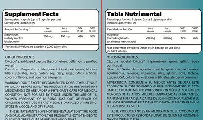 Ultra Glicinato de Magnesio Premium 100% Puro Biodisponible 90 Cápsulas para 45 - 90 Días, Vegano