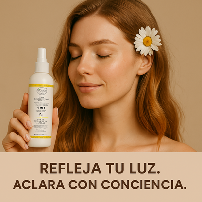 Spray Aclarante  Vegano para Cabello con Manzanilla, Limón, Argán, Q1O, Ceramida, Colágeno vegetal 240 Ml