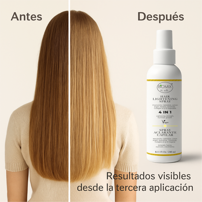 Spray Aclarante  Vegano para Cabello con Manzanilla, Limón, Argán, Q1O, Ceramida, Colágeno vegetal 240 Ml