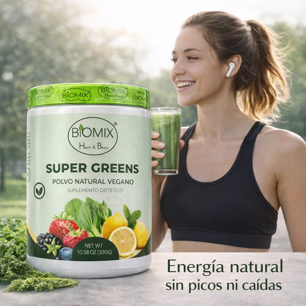 Super Greens Polvo Superfoods con Probióticos, Antioxidantes, Fibras y Enzimas para preparar malteadas sin Azúcares ni Gluten 60 Servicios