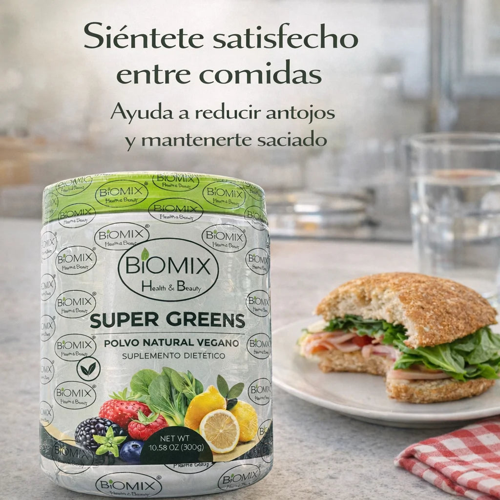 Super Greens Polvo Superfoods con Probióticos, Antioxidantes, Fibras y Enzimas para preparar malteadas sin Azúcares ni Gluten 60 Servicios