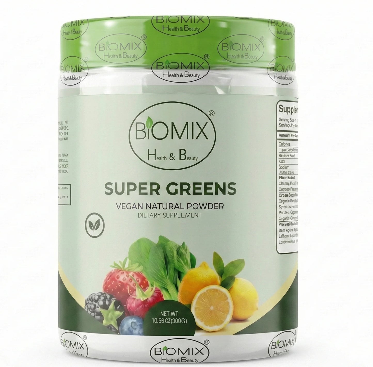 Super Greens Polvo Superfoods con Probióticos, Antioxidantes, Fibras y Enzimas para preparar malteadas sin Azúcares ni Gluten 60 Servicios