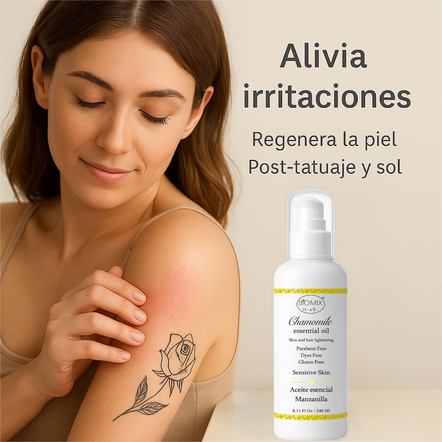 Aceite De Manzanilla Aclarante Para Cabello, Rostro Y Cuerpo 240 Ml. Uso en hogar, centros estético, spa, aparatología