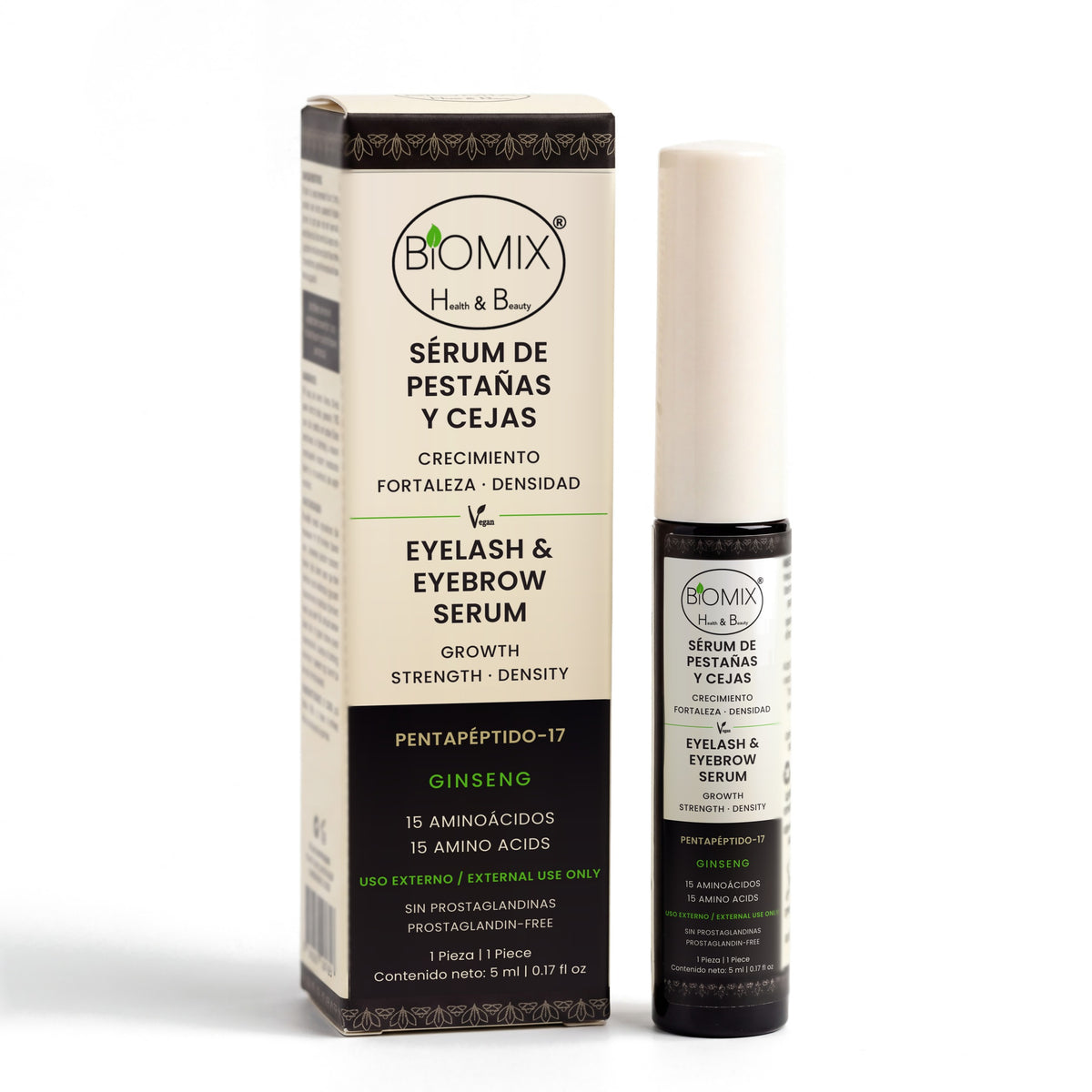Sérum de Pestañas y Cejas Biomix 5 ml: caja y tubo