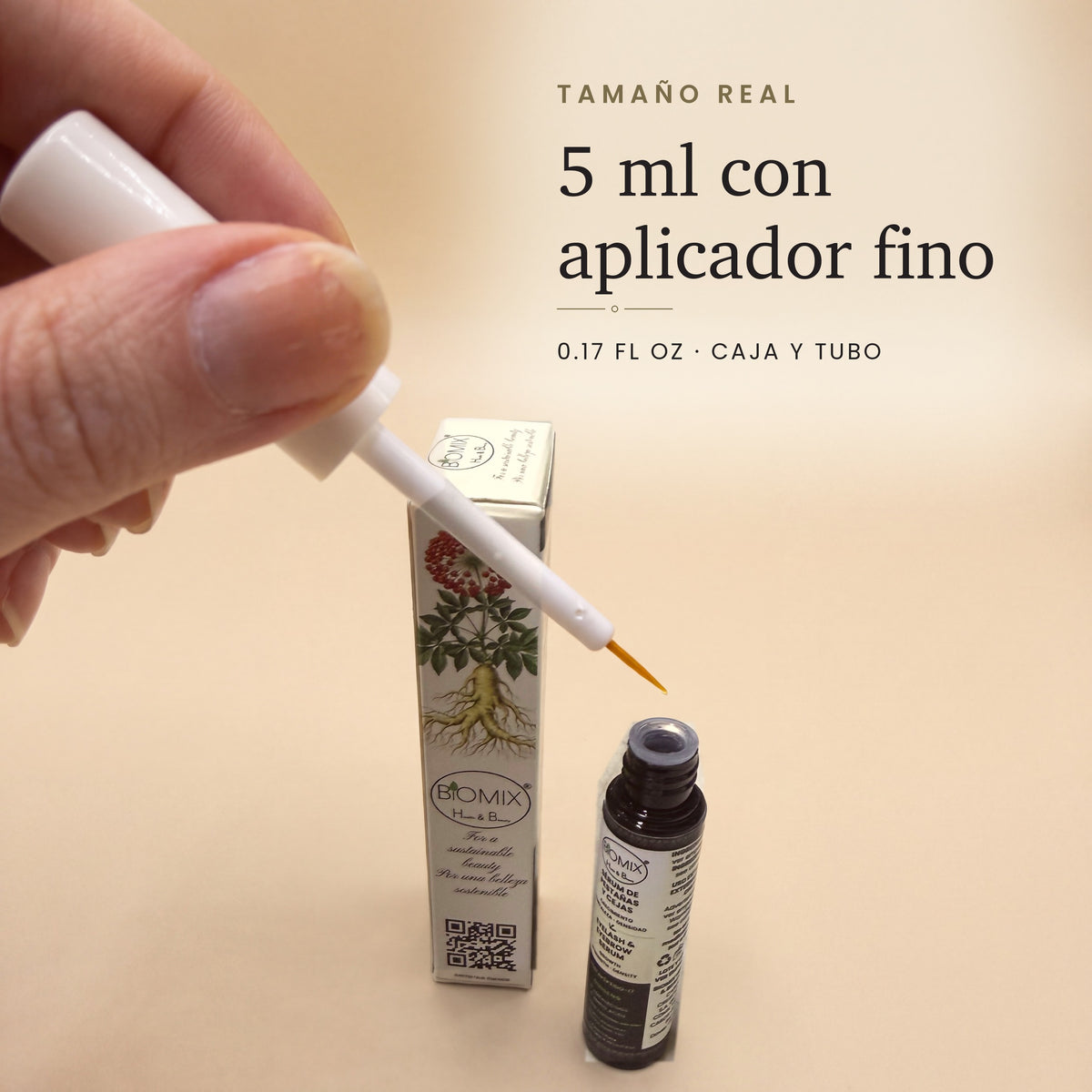 Tamaño real: 5 ml con aplicador fino