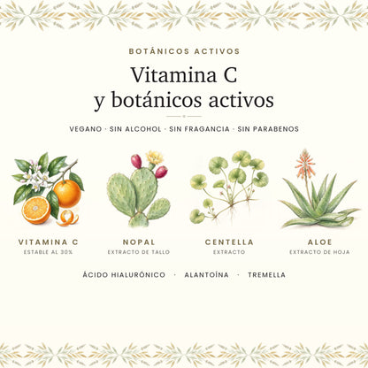 Vitamina C y botánicos activos: nopal, centella y aloe