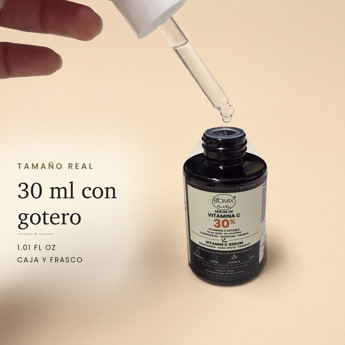 Tamaño real: 30 ml con gotero