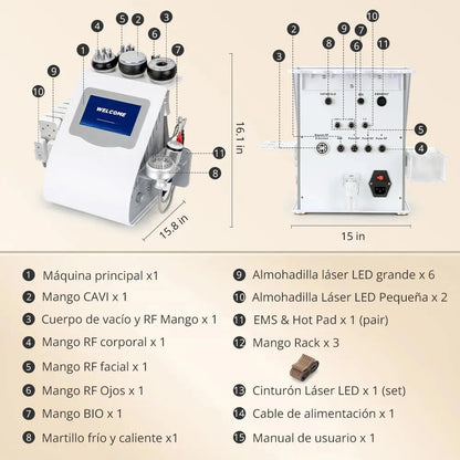 Radiofrecuencia Pro 10 Funciones En 1, Cavitación 40k, Vacuum, Lipoláser, Ems, Frío/calor, Bio Led, Microcoriente