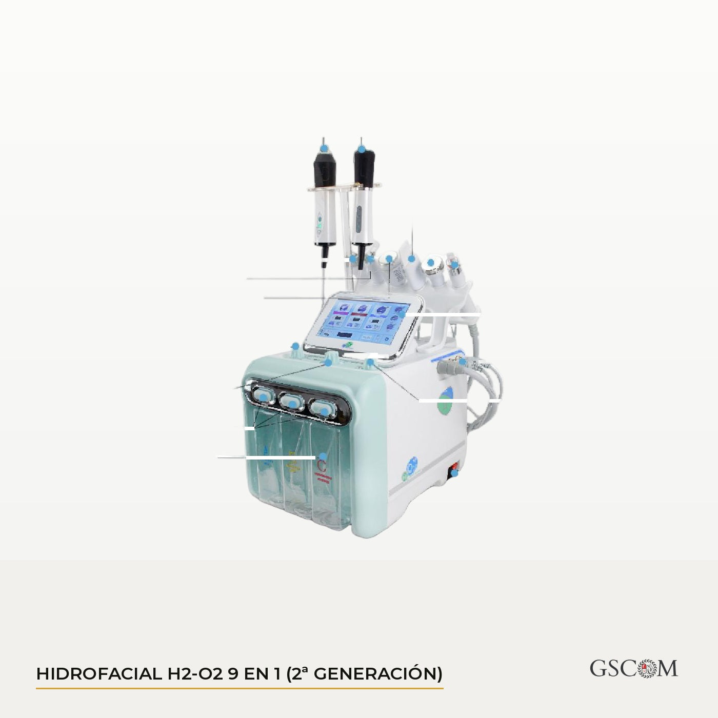 Hidrofacial H2-O2 9 en 1 (2ª generación) — Aqua Peel 7 Puntas, RF, Ultrasonido y Martillo Frío