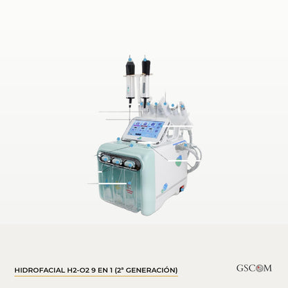 Hidrofacial H2-O2 9 en 1 (2ª generación) — Aqua Peel 7 Puntas, RF, Ultrasonido y Martillo Frío