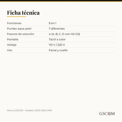 Hidrofacial H2-O2 9 en 1 (2ª generación) — Aqua Peel 7 Puntas, RF, Ultrasonido y Martillo Frío