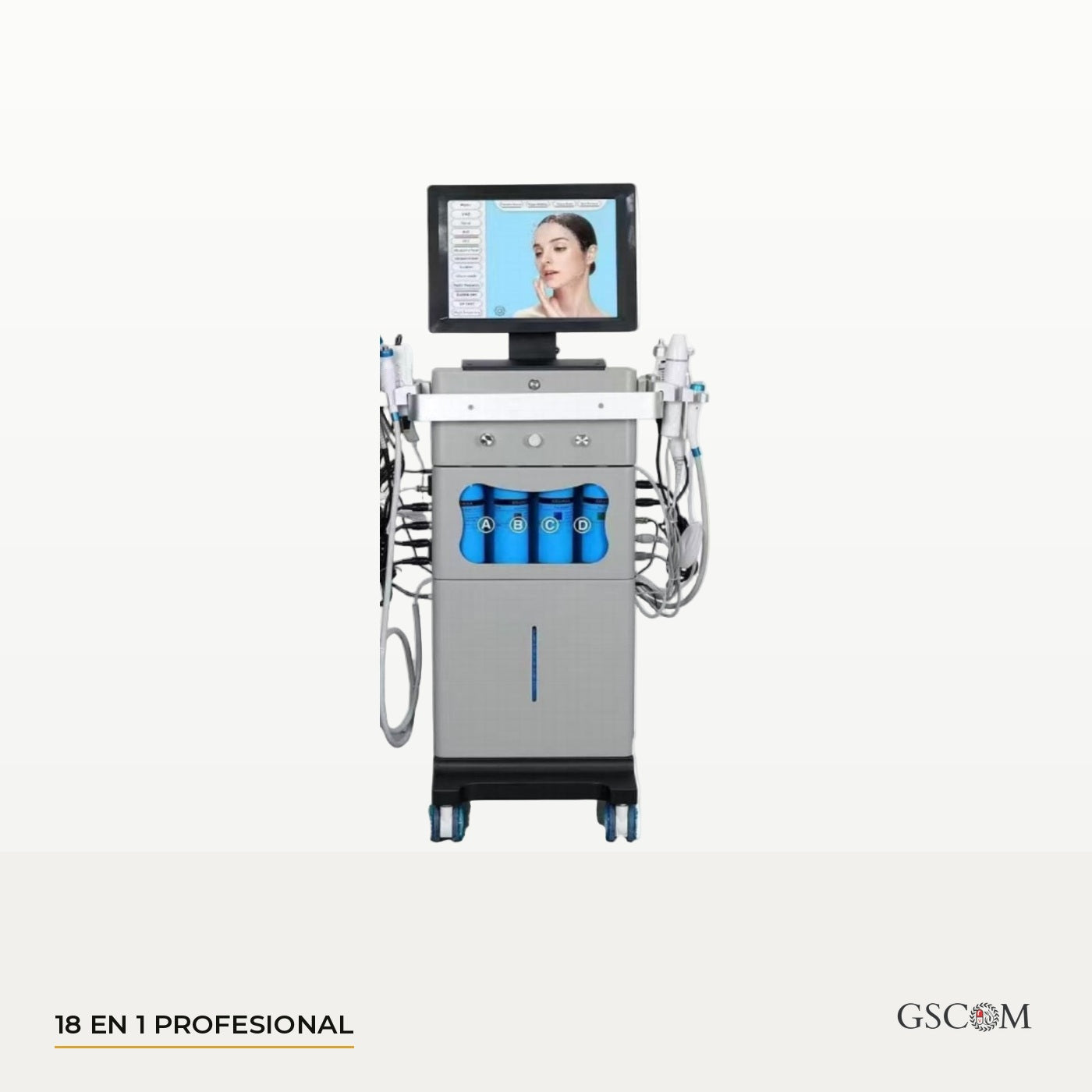 Hydrafacial 18 en 1 Profesional — Torre con Hidrodermoabrasión, Microagujas, RF, Ultrasonido y Oxígeno